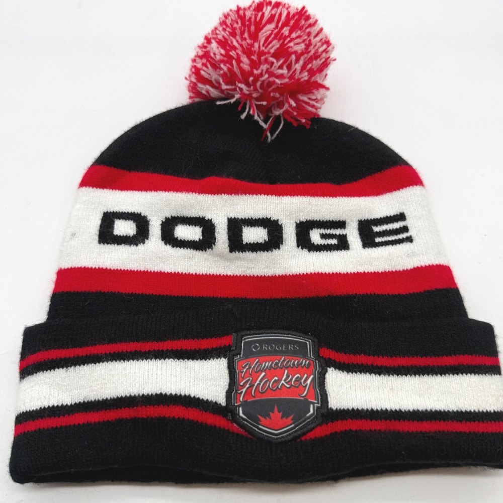 Rogers Hometown Hockey Dodge Beanie Hat Cuffed Pom Black Red White Knit Cap